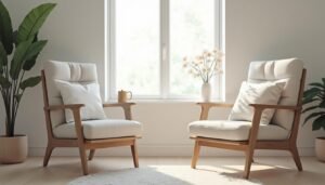 Serene consultation setting with two comfortable chairs near a window